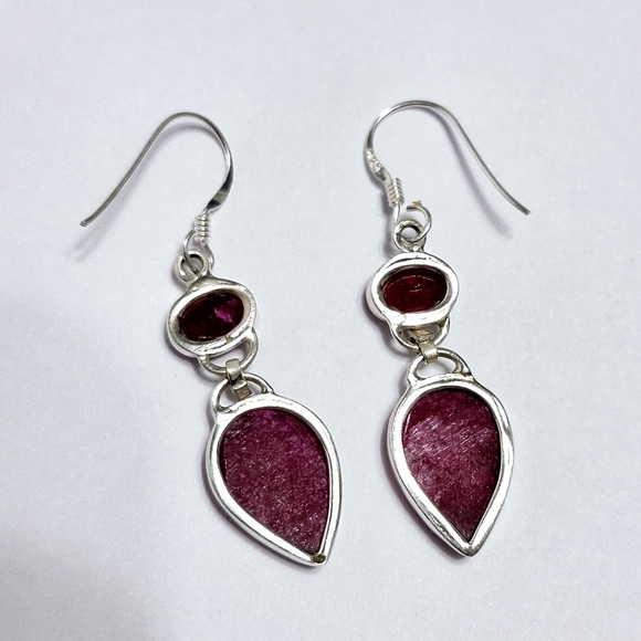Ruby Silver dangle Earrings 1.75" - Picture 8 of 8